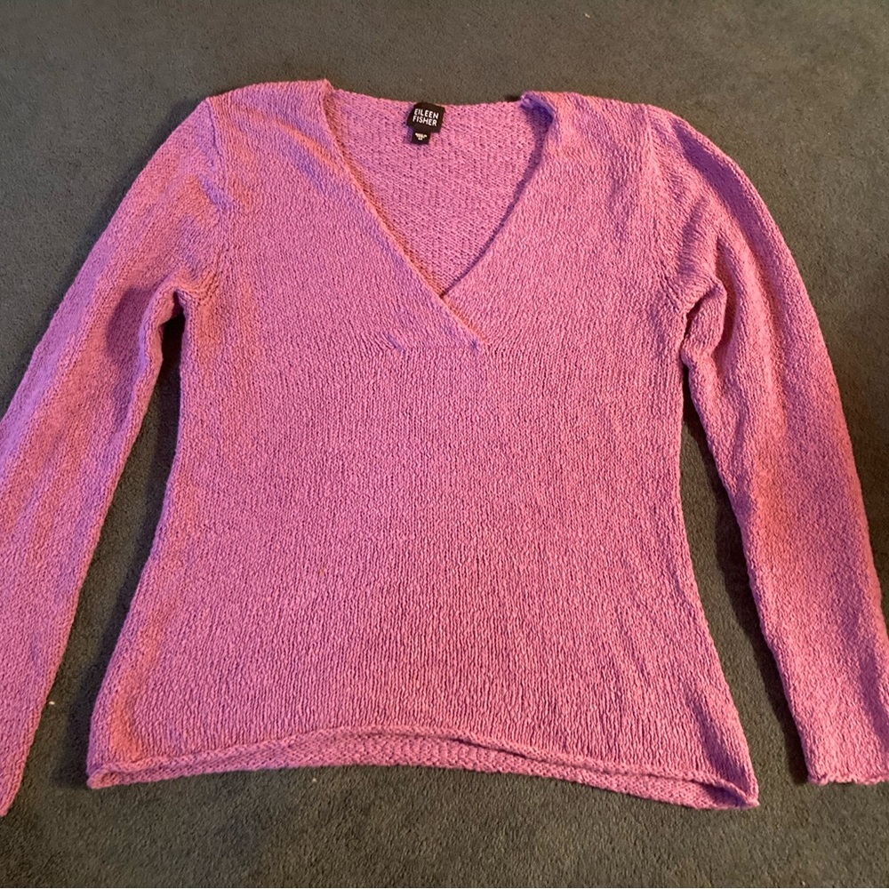Eileen Fisher Pink V-Neck Knit Sweater